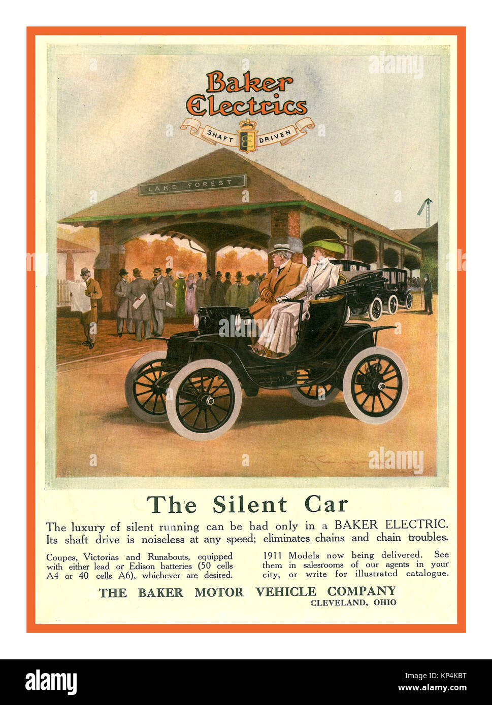 Voiture électrique vintage 1900 Vintage toutes les voiture électrique Poster 1911 'Baker Electrics' Baker Motor Vehicle Company un fabricant d'automobiles électriques ère laiton à Cleveland, Ohio de 1899 à 1914. Le seul moteur électrique, situé au centre de la voiture, produit 0,75 hp (0,6 kW) Banque D'Images