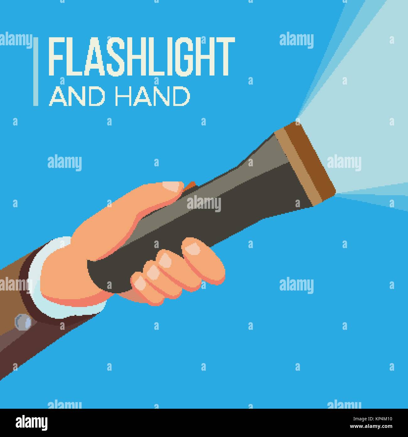 Main tenant une lampe de vecteur. Concept de recherche d'entreprises. Electric Spotlight et feux de croisement. Rayons lumineux. Télévision Illustration Illustration de Vecteur