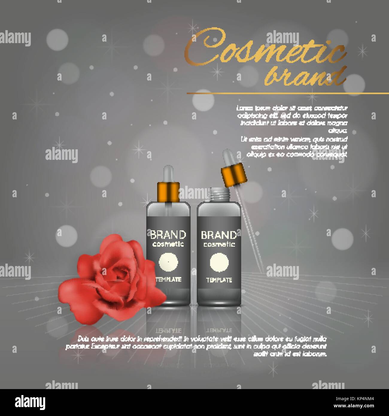 Vector illustration dessin 3D avec rose et l'arrière-plan flou. Produit cosmétique de beauté modèle de conception réaliste Illustration de Vecteur