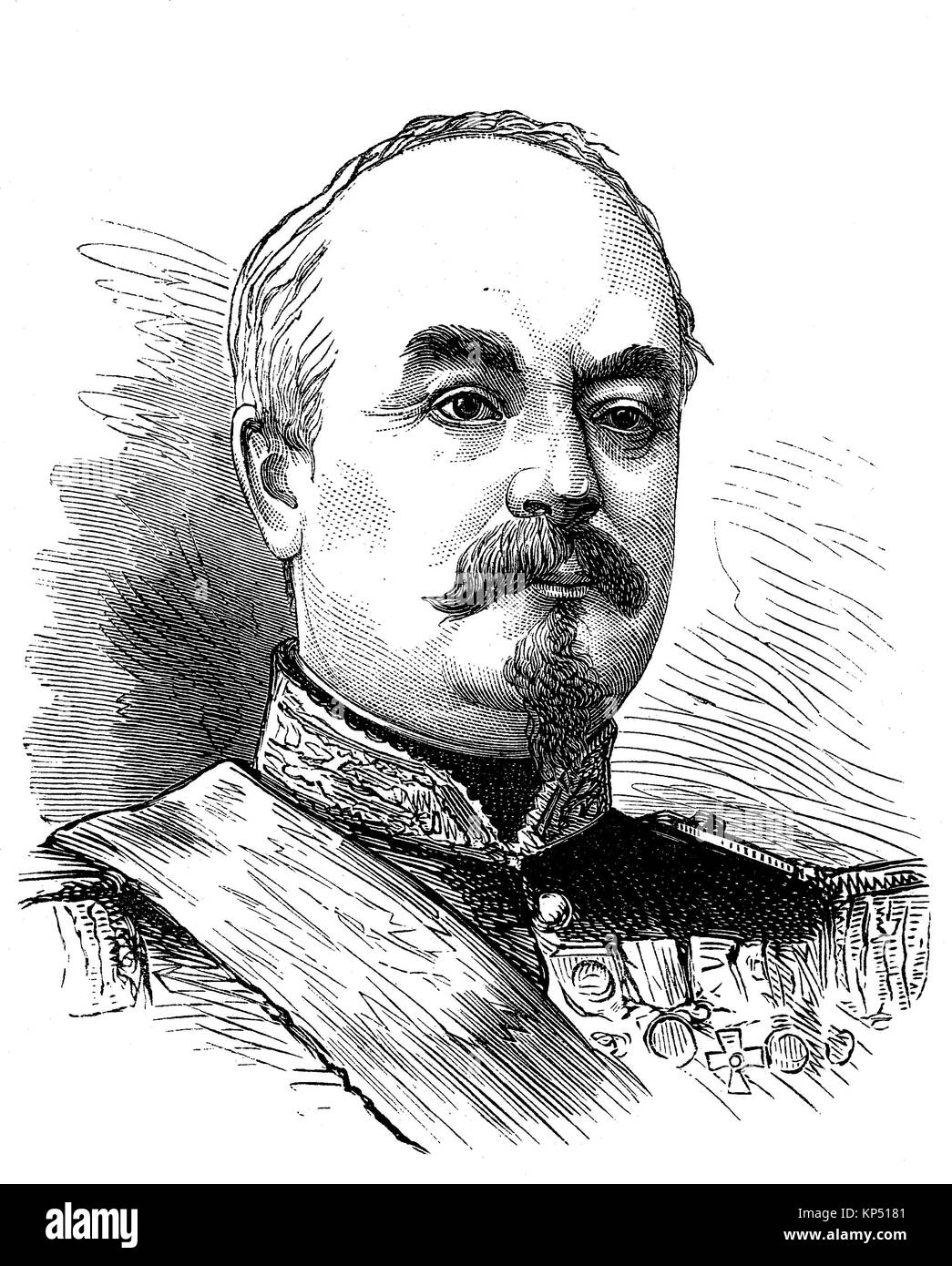 François Achille Bazaine, 13 février 1811 - 23 septembre 1888, est un officier de l'armée française, corps français pendant la guerre franco-allemand Les dirigeants de 1870/71, le temps de la guerre franco-allemande ou la guerre franco-allemande, Deutsch-Franzoesischer Krieg, 1870 - 1871, l'amélioration numérique reproduction d'une gravure sur bois originale de 1871 Banque D'Images