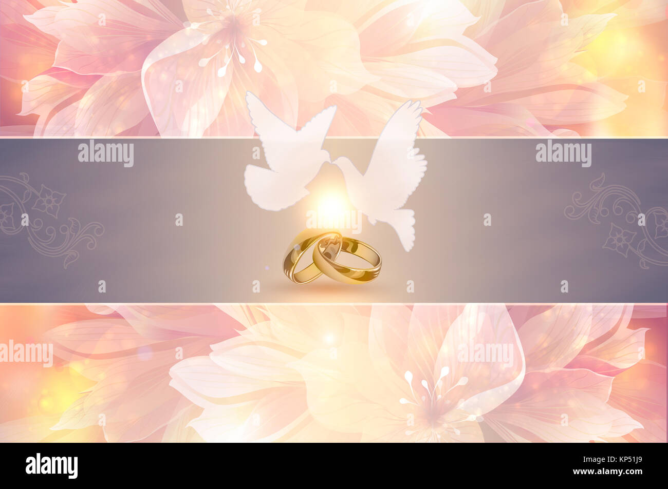 Modele De Carte D Invitation De Mariage Fond Floral Elegant Avec Des Colombes Blanches Et Anneaux D Or Pour La Conception De Votre Texte Photo Stock Alamy