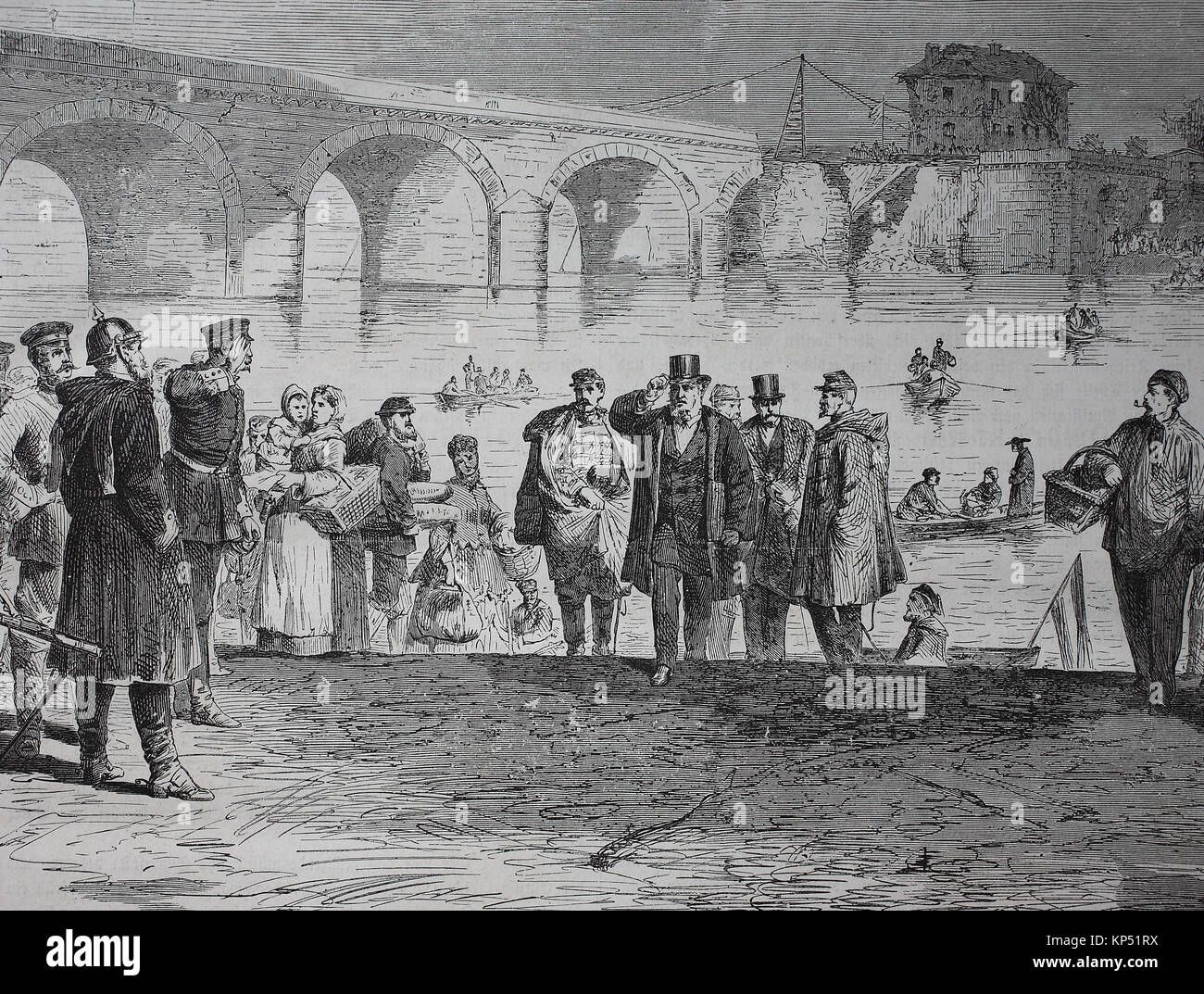 L'arrivée de Jules Fabre à l'Sebres bridge près de Paris dans la première semaine de la trêve, la France, après la campagne franco-allemand de 1870/1871, l'heure de la guerre franco-allemande ou la guerre franco-allemande, Deutsch-Franzoesischer Krieg, 1870 - 1871, l'amélioration numérique reproduction d'une gravure sur bois originale de 1871 Banque D'Images