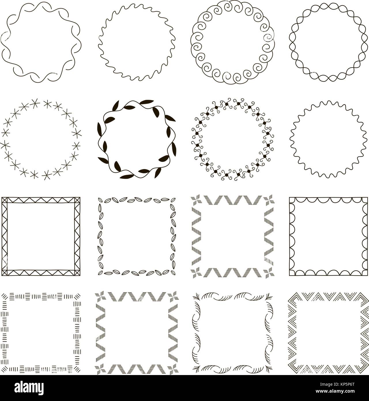 Ensemble de 16 cadres géométriques simples abstraites. Des formes rondes et carrées Illustration de Vecteur