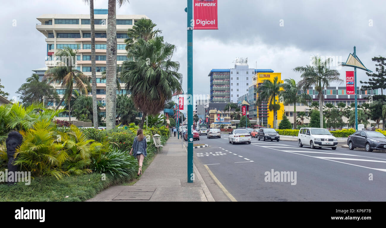 Victoria Parade, Suva, Fidji, capitale du Pacifique Sud Banque D'Images