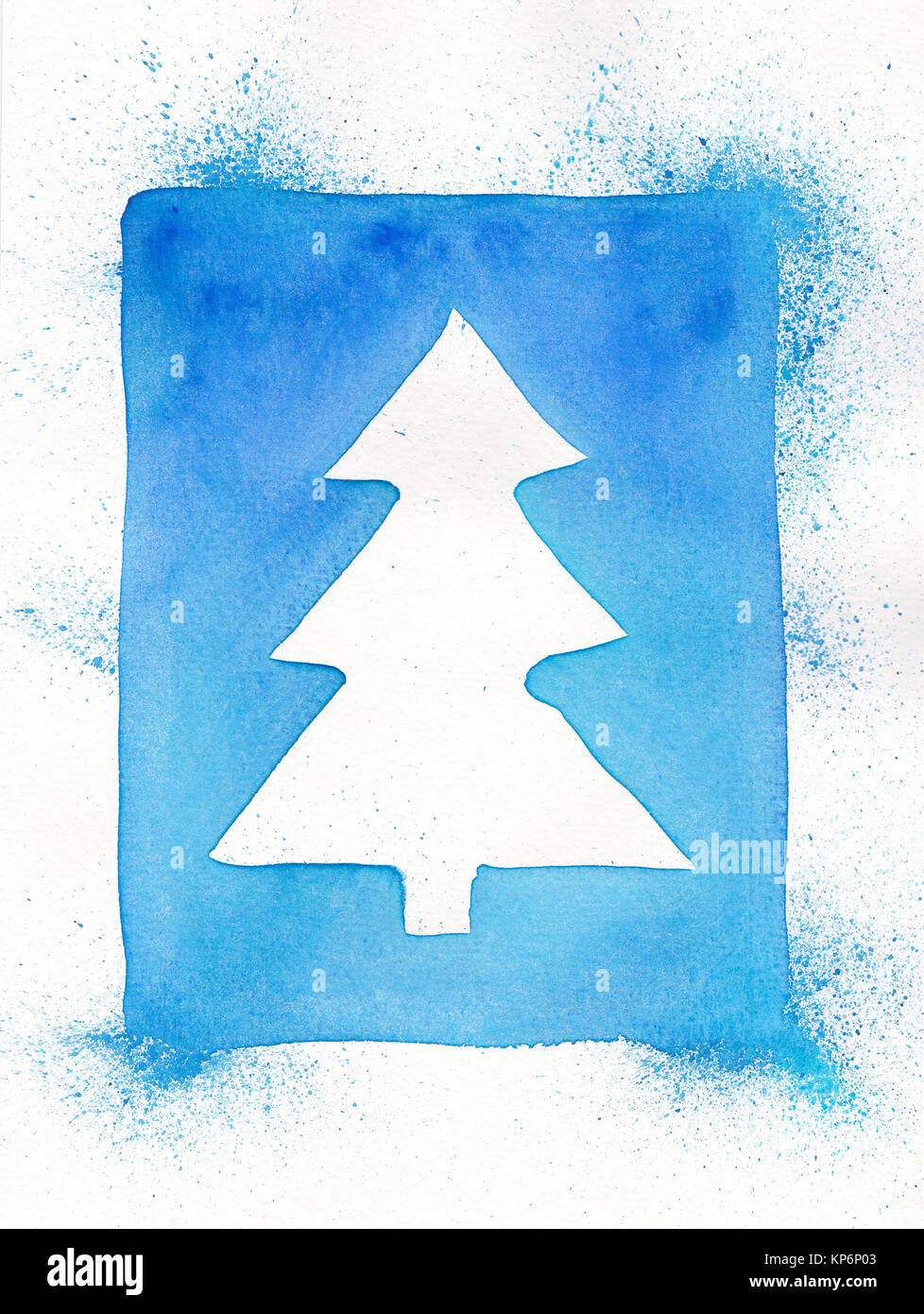 Encadrée d'arbres de Noël bleu abstrait aquarelle with copy space Banque D'Images
