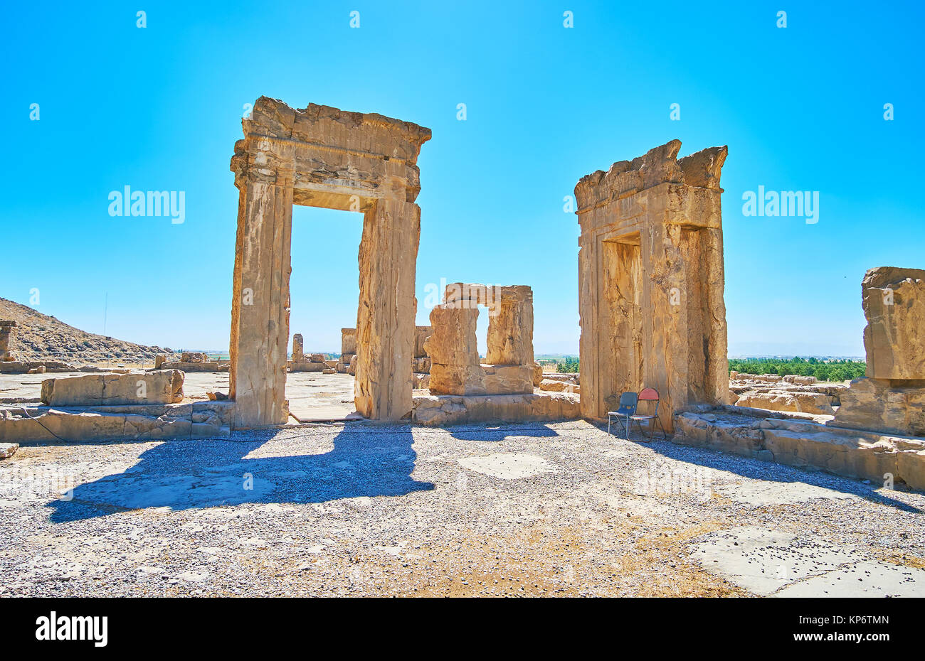Les ruines de Tripylon, ancienne salle du Conseil du roi perse, Persépolis site archéologique, l'Iran. Banque D'Images
