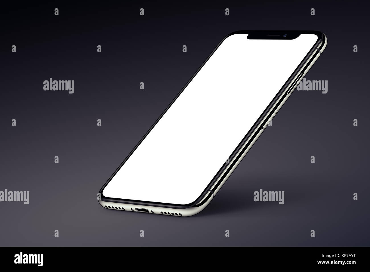 Smartphone iPhone X Perspective immersive avec ombre sur fond sombre. Banque D'Images