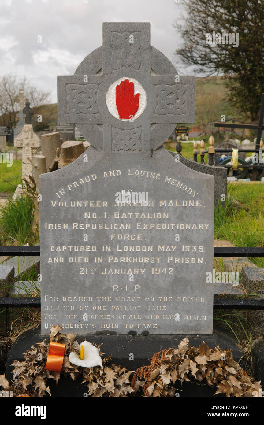 Pierre tombale d'IRA Volunteer Joseph Malone, qui est mort en prison. 1942 Parkhurst Banque D'Images