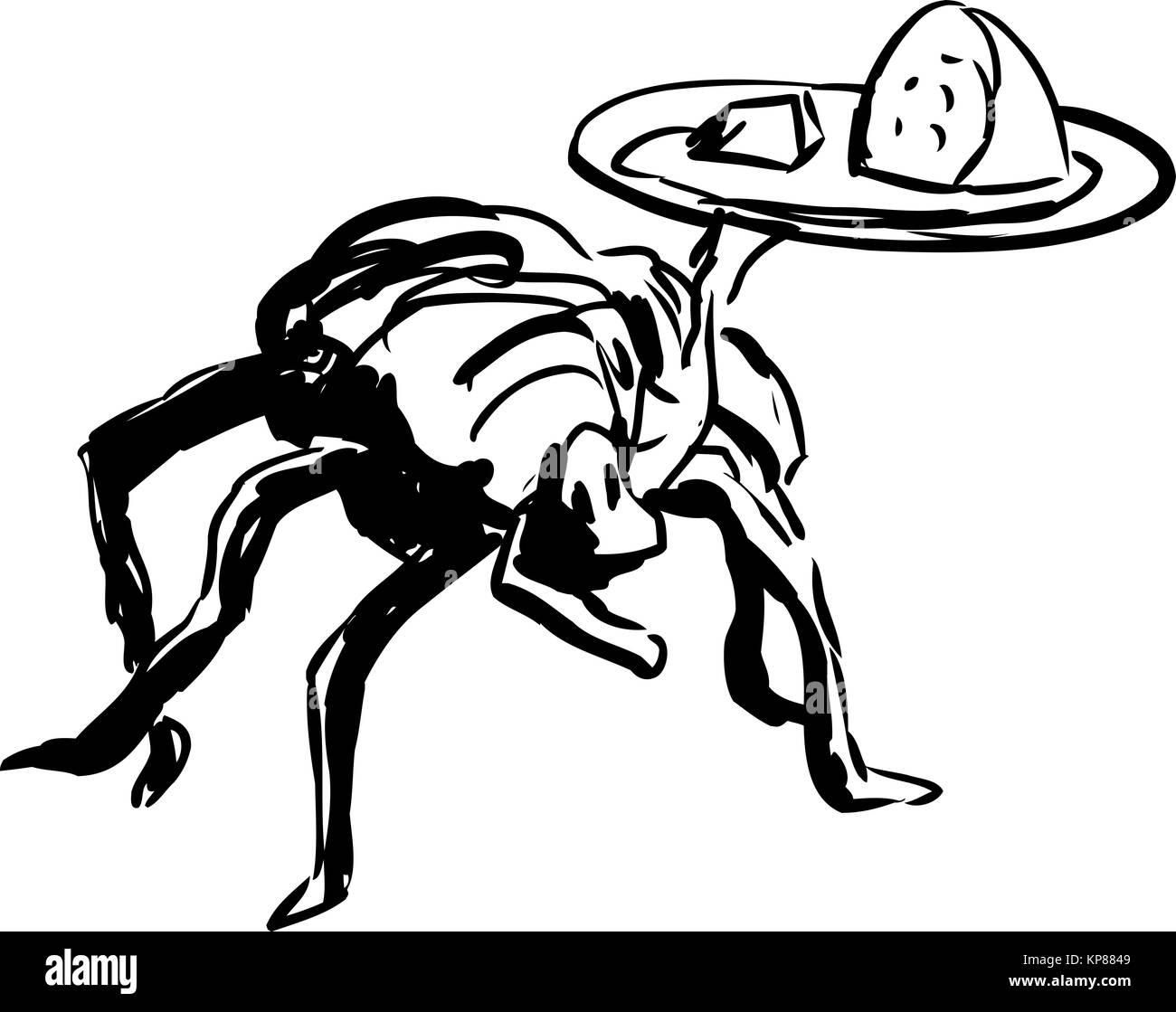 Spider décrit Waiter Serving Food Banque D'Images