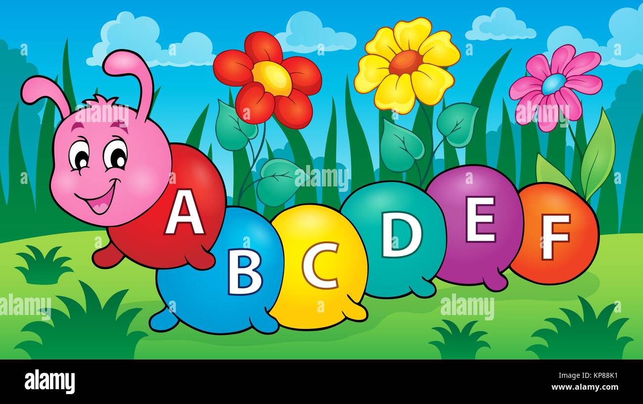 Happy caterpillar avec lettres thème 2 Banque D'Images