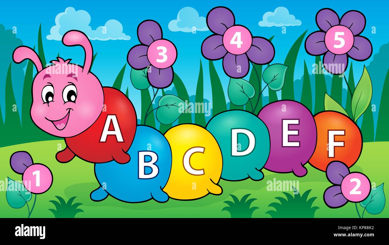 Happy caterpillar avec lettres thème 3 Banque D'Images