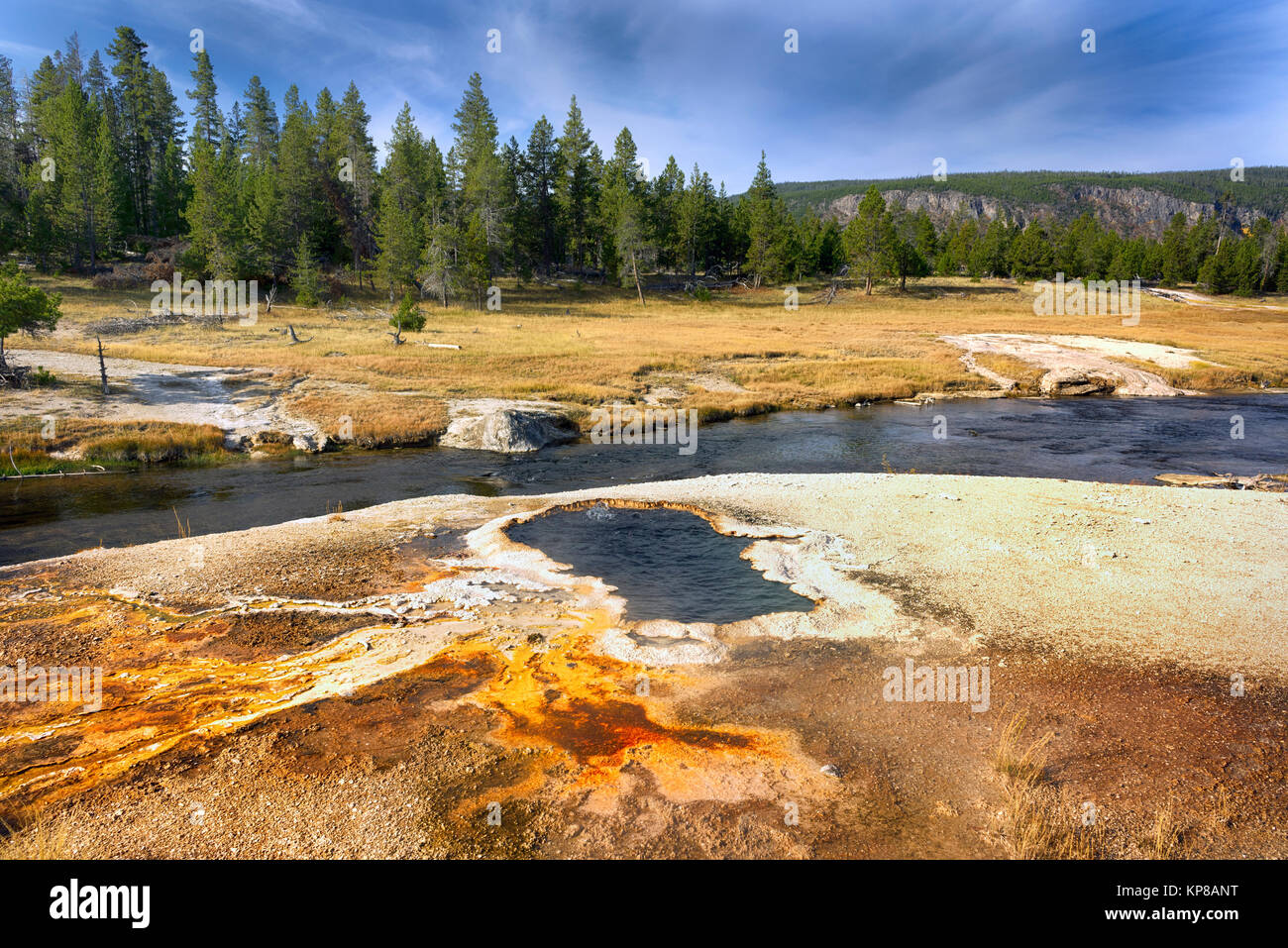 Rivière Firehole, Yellowstone National Park, Wyoming, USA. La Firehole River coule à travers plusieurs bassins geyser dans le parc d'inclure la Banque D'Images