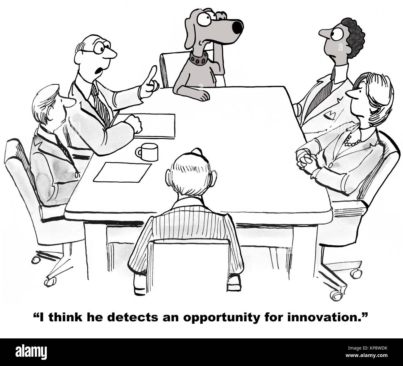 Réunion d'affaires et l'entreprise chien est la détection d'une nouvelle opportunité d'innovation. Banque D'Images