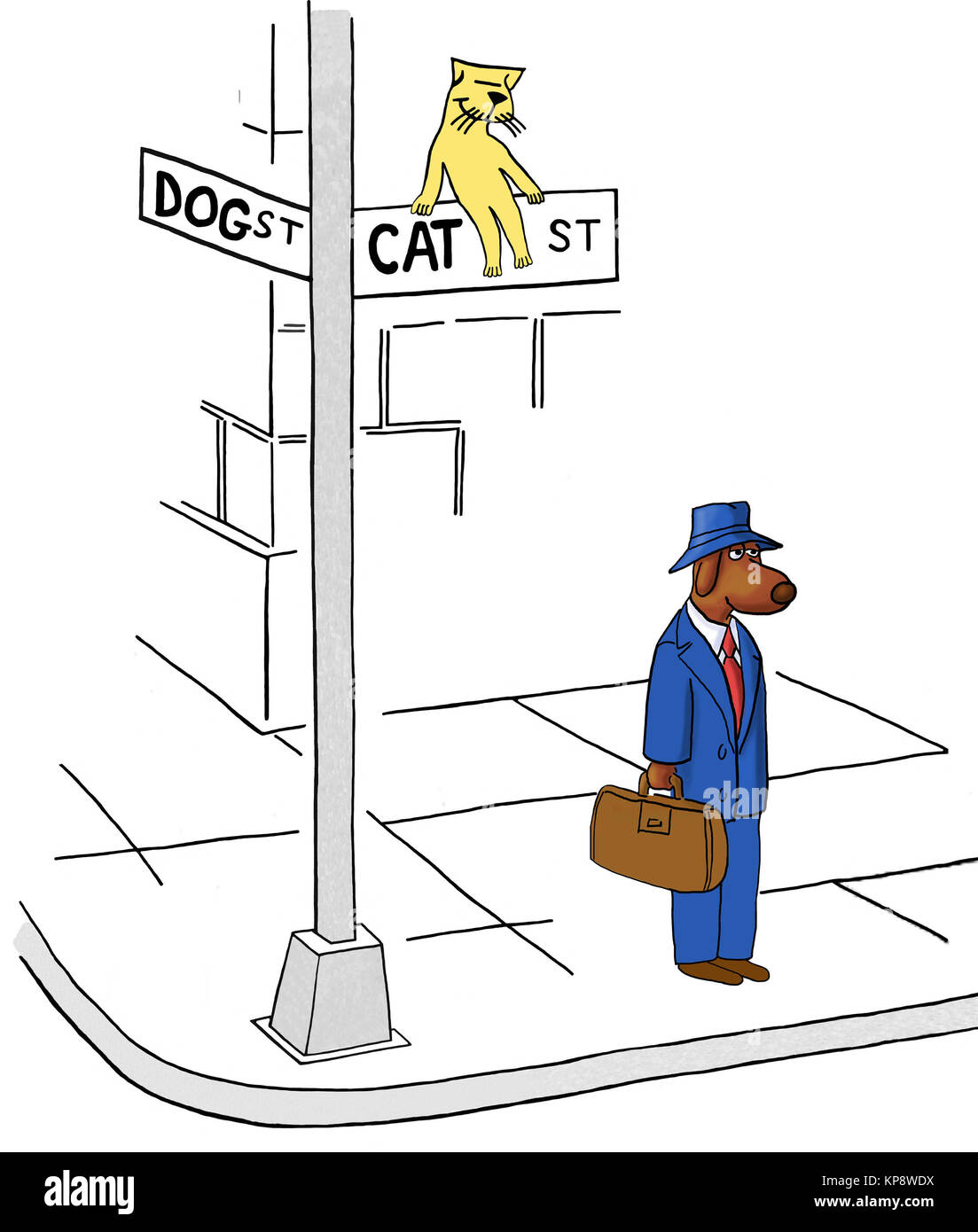 L'entreprise chien a empiété sur Cat Street. Banque D'Images