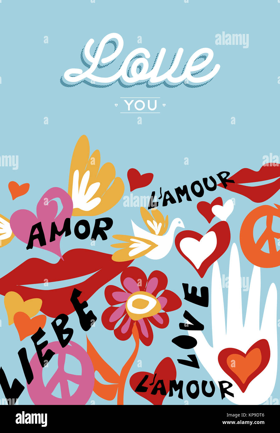 Valentines Day love you text quote avec décor Banque D'Images