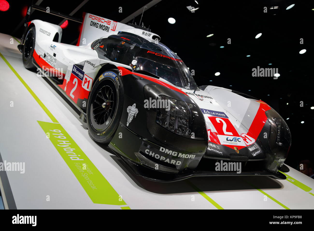 La Le Mans Porsche 919 Voiture de course hybride au Salon International de l'Automobile de Francfort 2017, Allemagne Banque D'Images