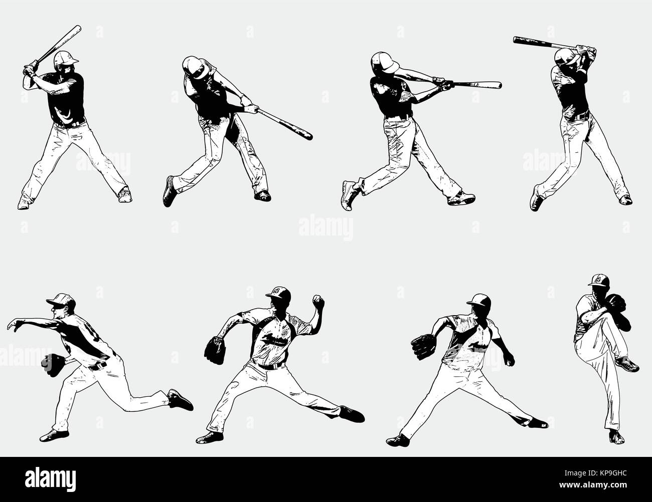 Les joueurs de baseball set - croquis illustration, vector Illustration de Vecteur