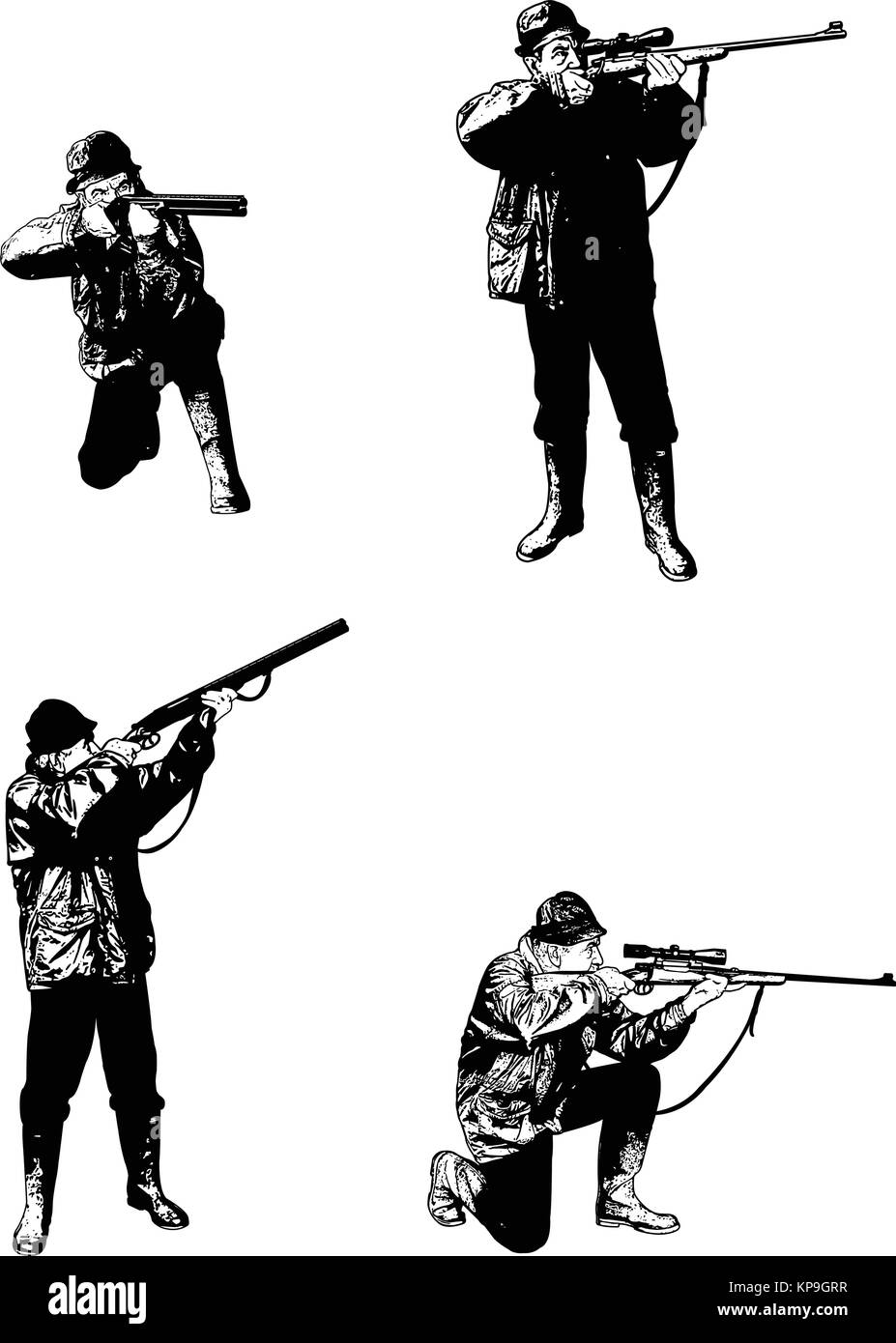 Hunters jeu de croquis - illustration, vector Illustration de Vecteur