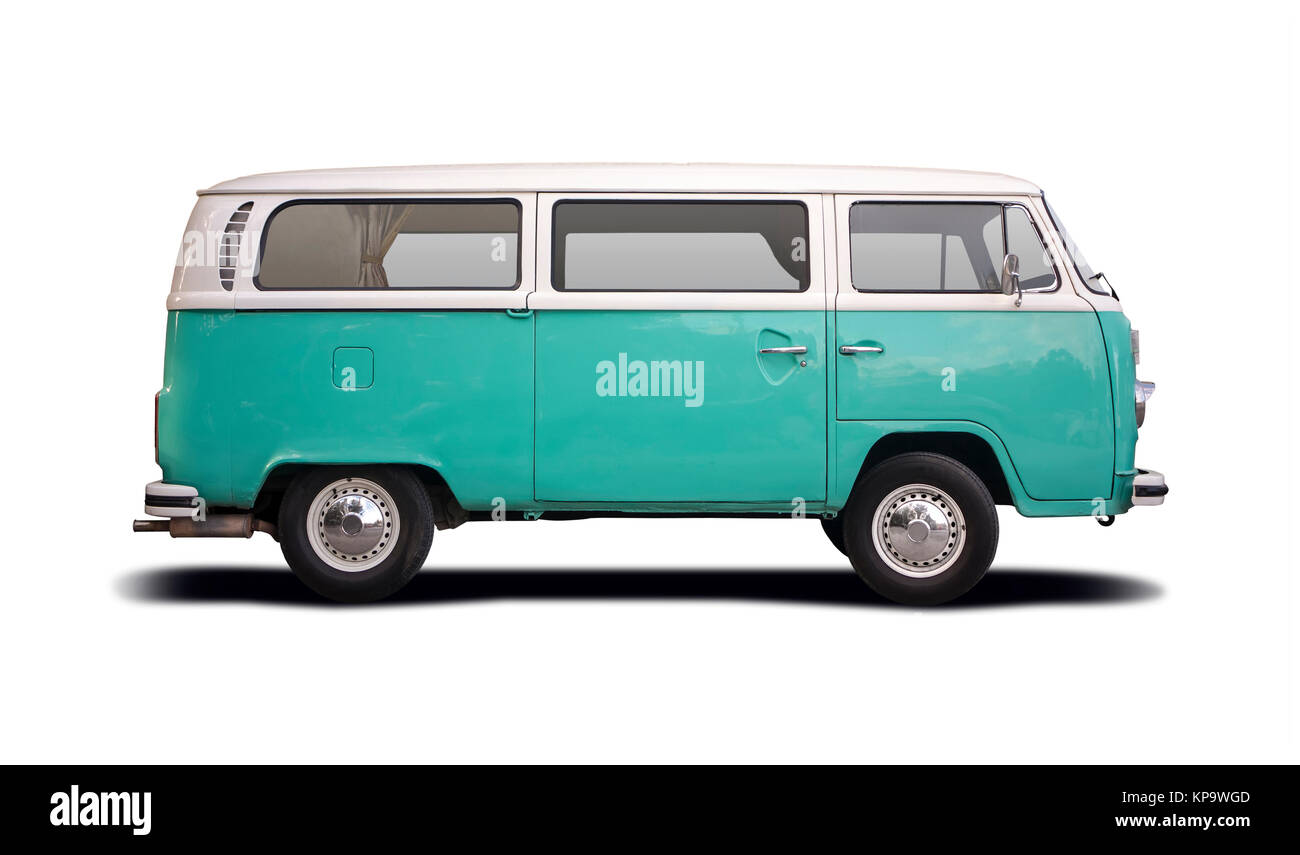 Retro mini van side view isolated on white Banque D'Images