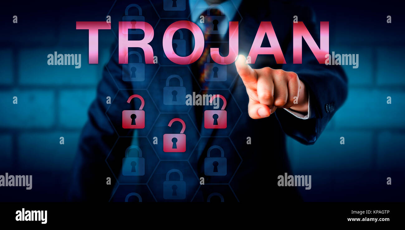Cyber Security Professional appuyant sur Trojan Banque D'Images