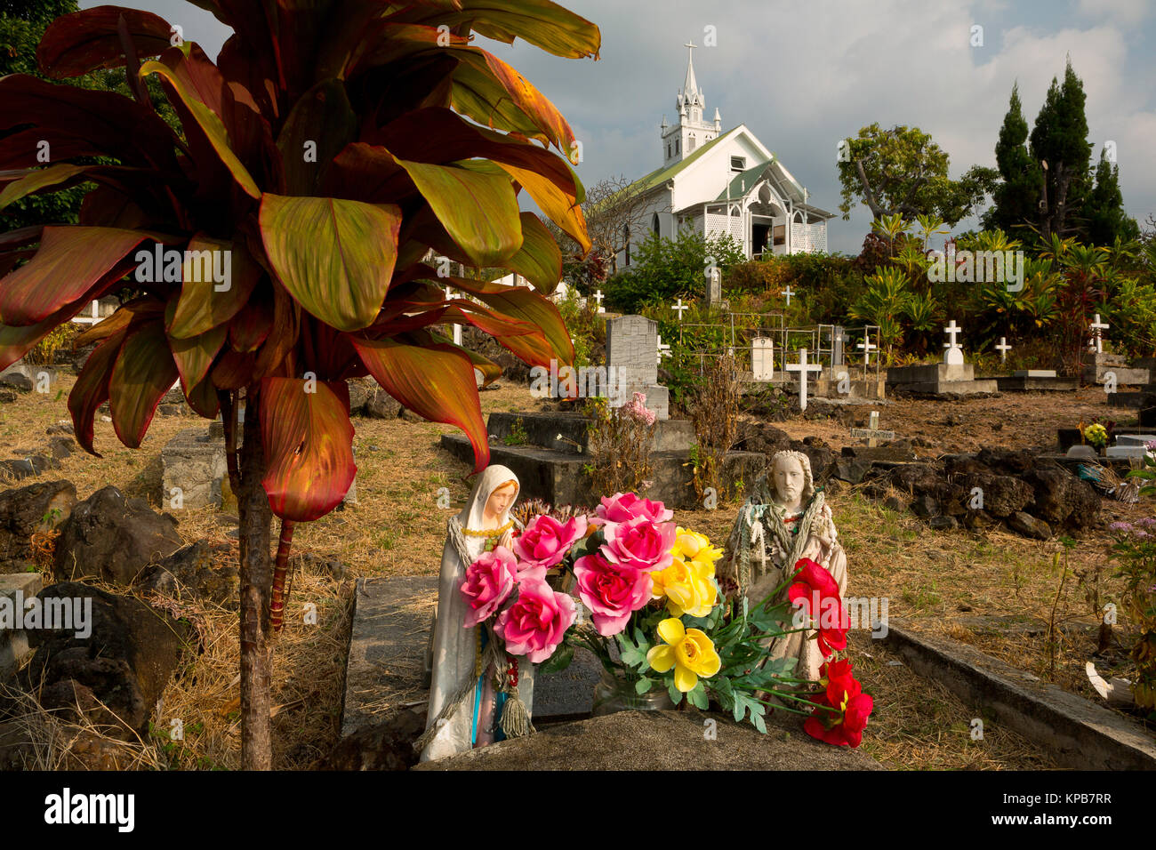 L'église peinte cimetière et sur la grande île d'Hawaï. USA Banque D'Images