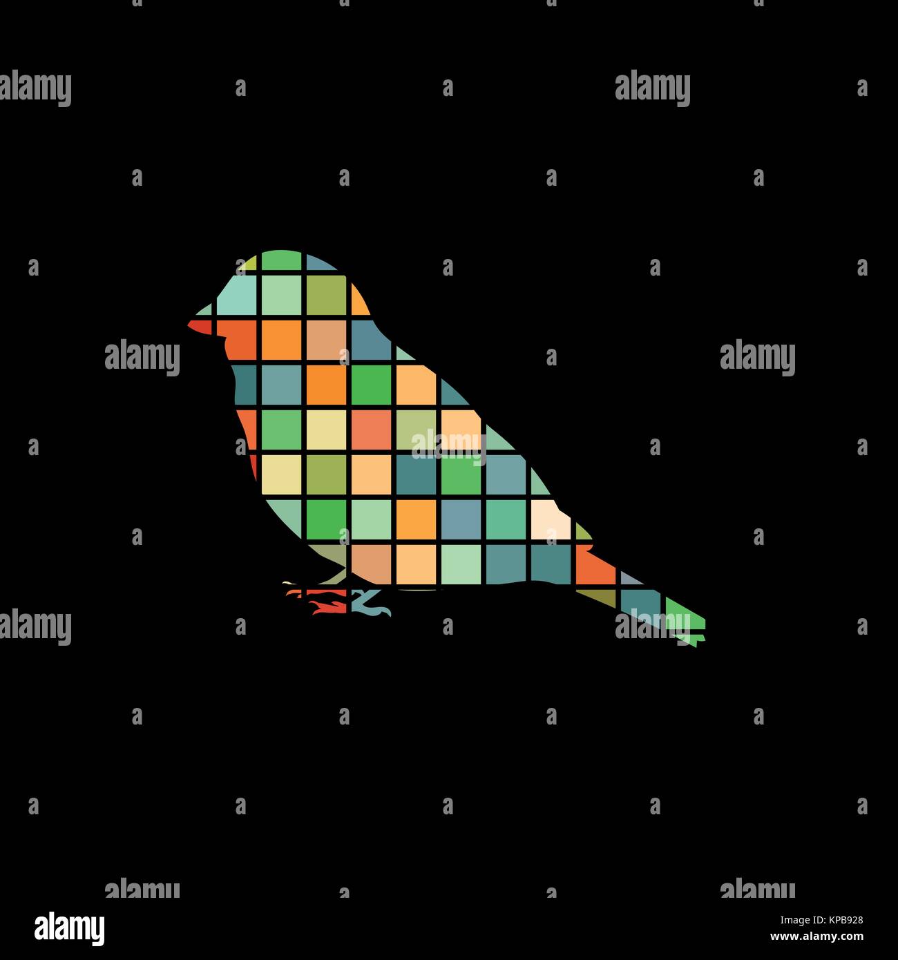 Sparrow bird animal silhouette couleur mosaïque noir fond Illustration de Vecteur