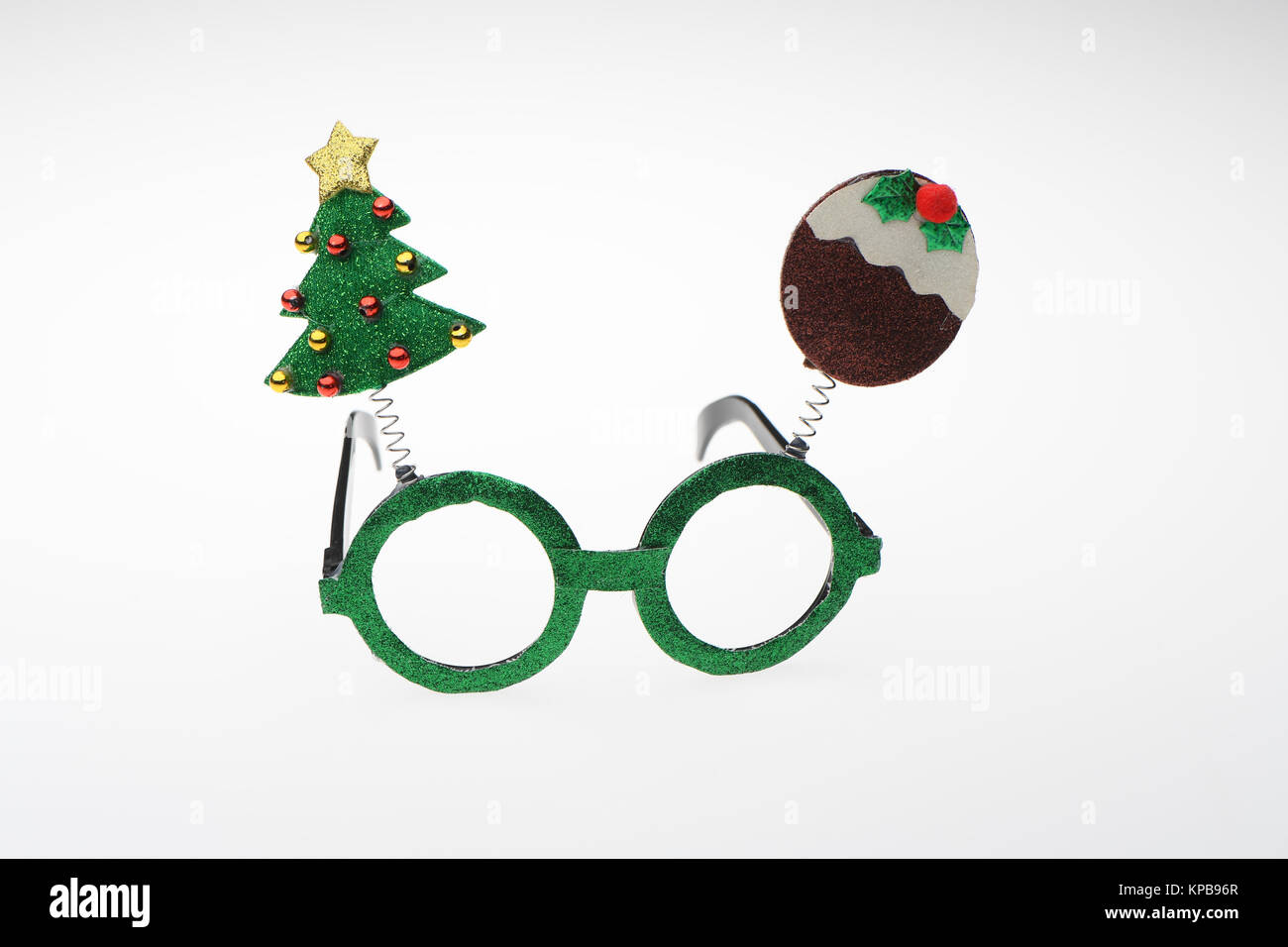 Nouveauté lunettes de Noël sur fond blanc Banque D'Images