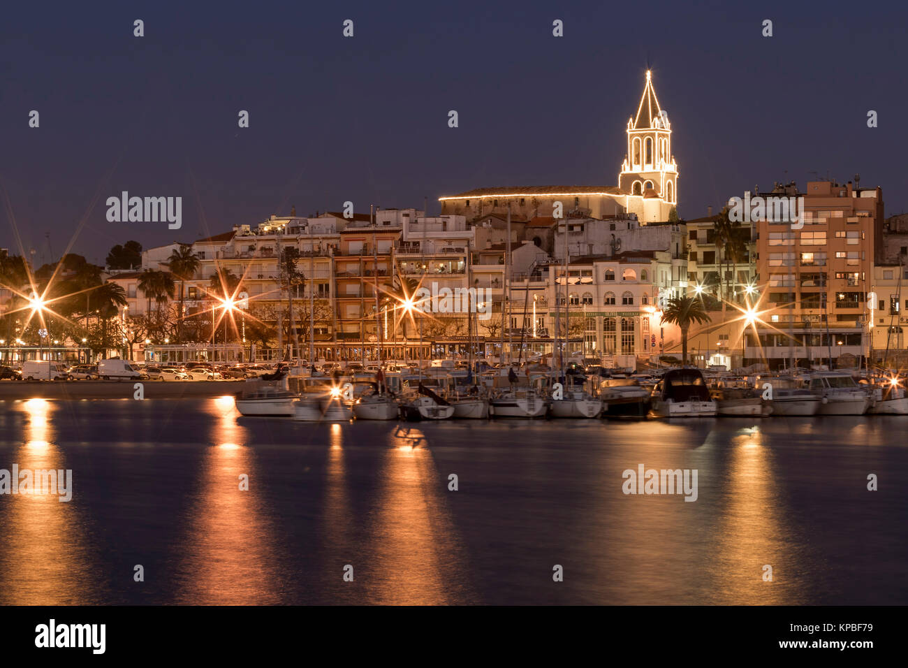 Nuit sur la Costa Brava,ville de Palamos (Espagne) Banque D'Images