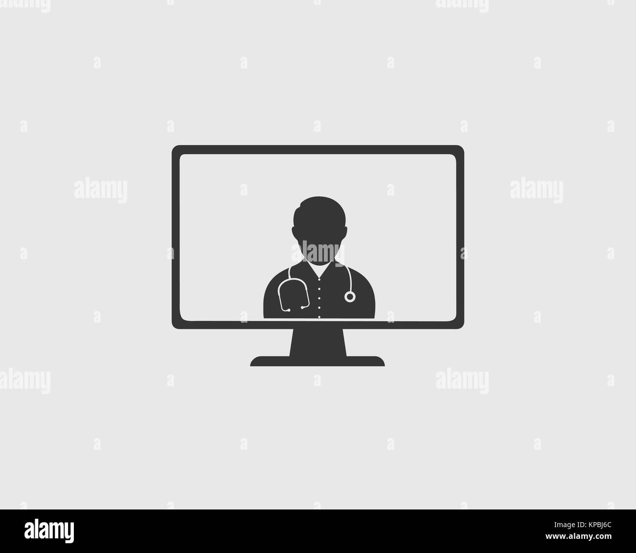 L'icône de docteur en ligne. Médecin est sur l'écran de l'ordinateur avec un fond gris. Illustration de Vecteur