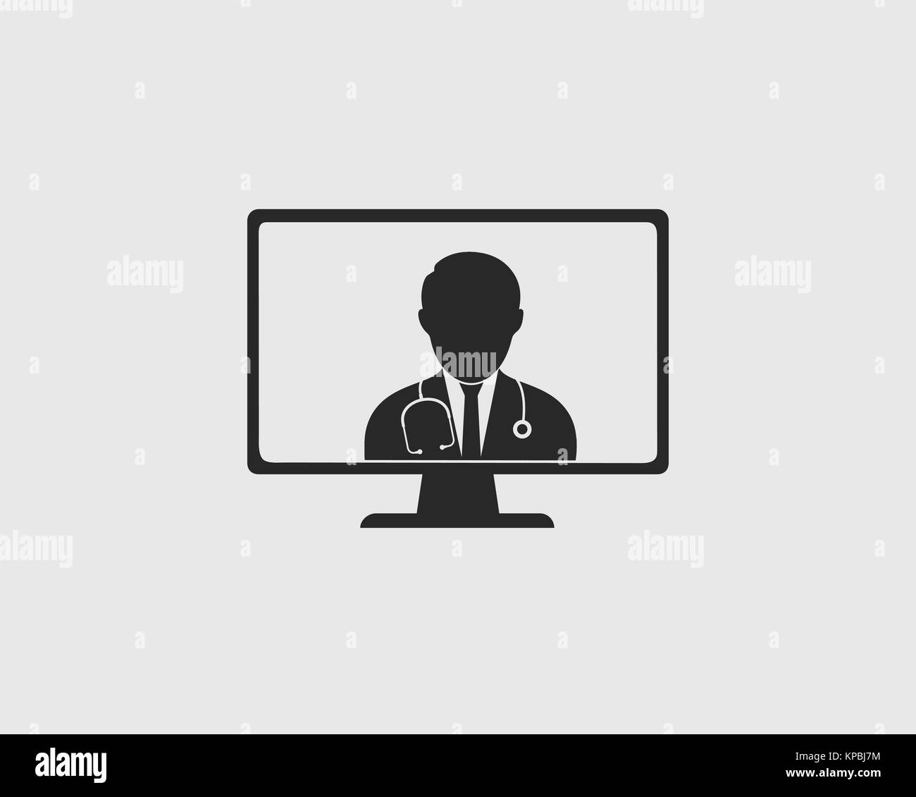 L'icône de docteur en ligne. Médecin est sur l'écran de l'ordinateur avec un fond gris. Illustration de Vecteur