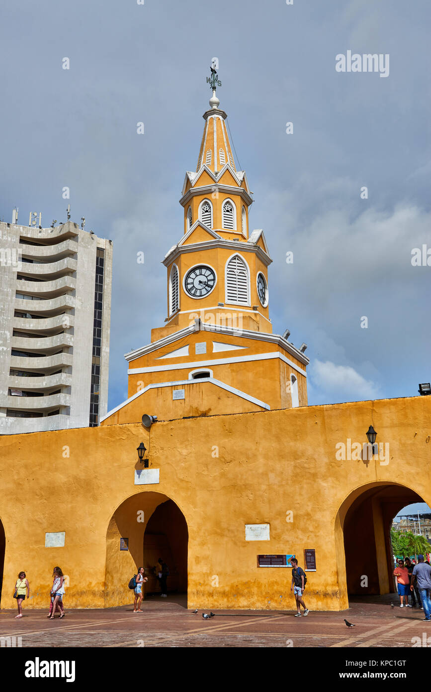 Tour de l'horloge Torre del Reloj, Cartagena de Indias, Colombie, Amérique du Sud Banque D'Images