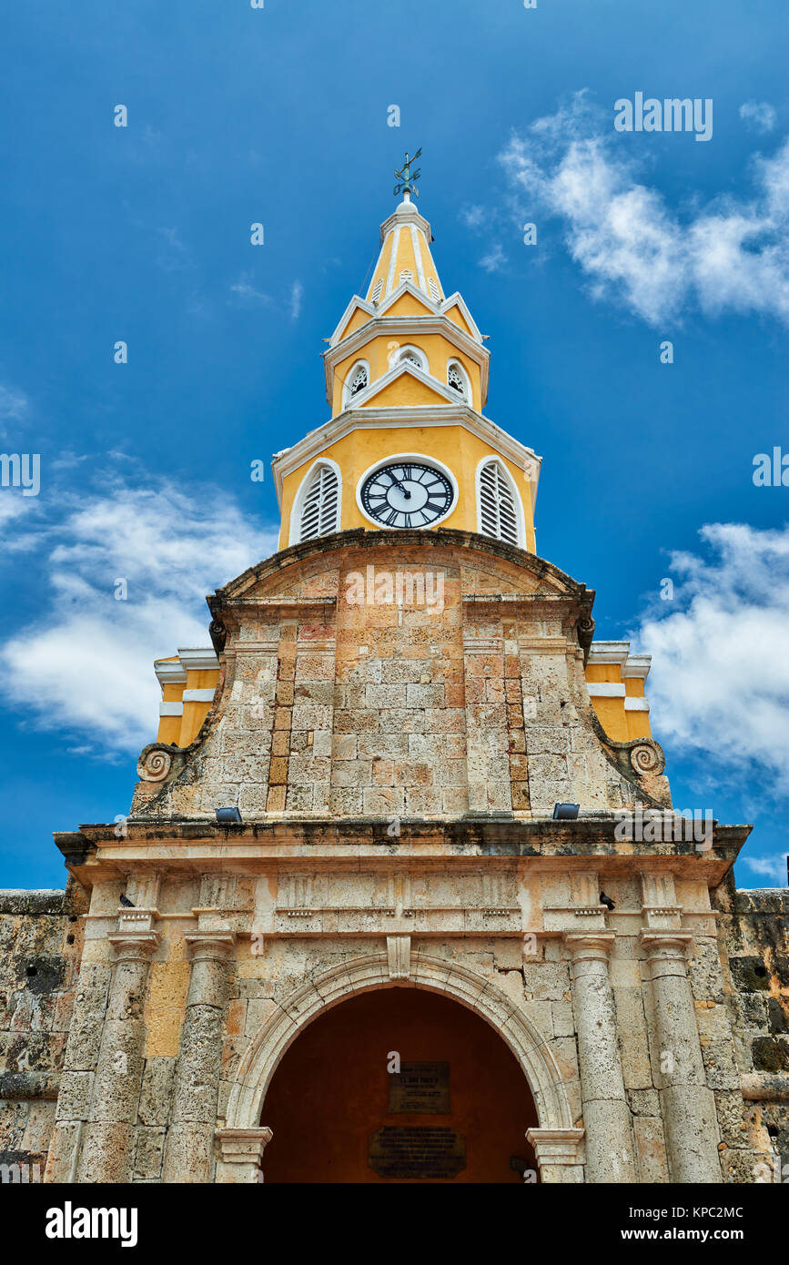 Tour de Torre del Reloj et Plaza de la Paz, Cartagena de Indias, Colombie, Amérique du Sud Banque D'Images