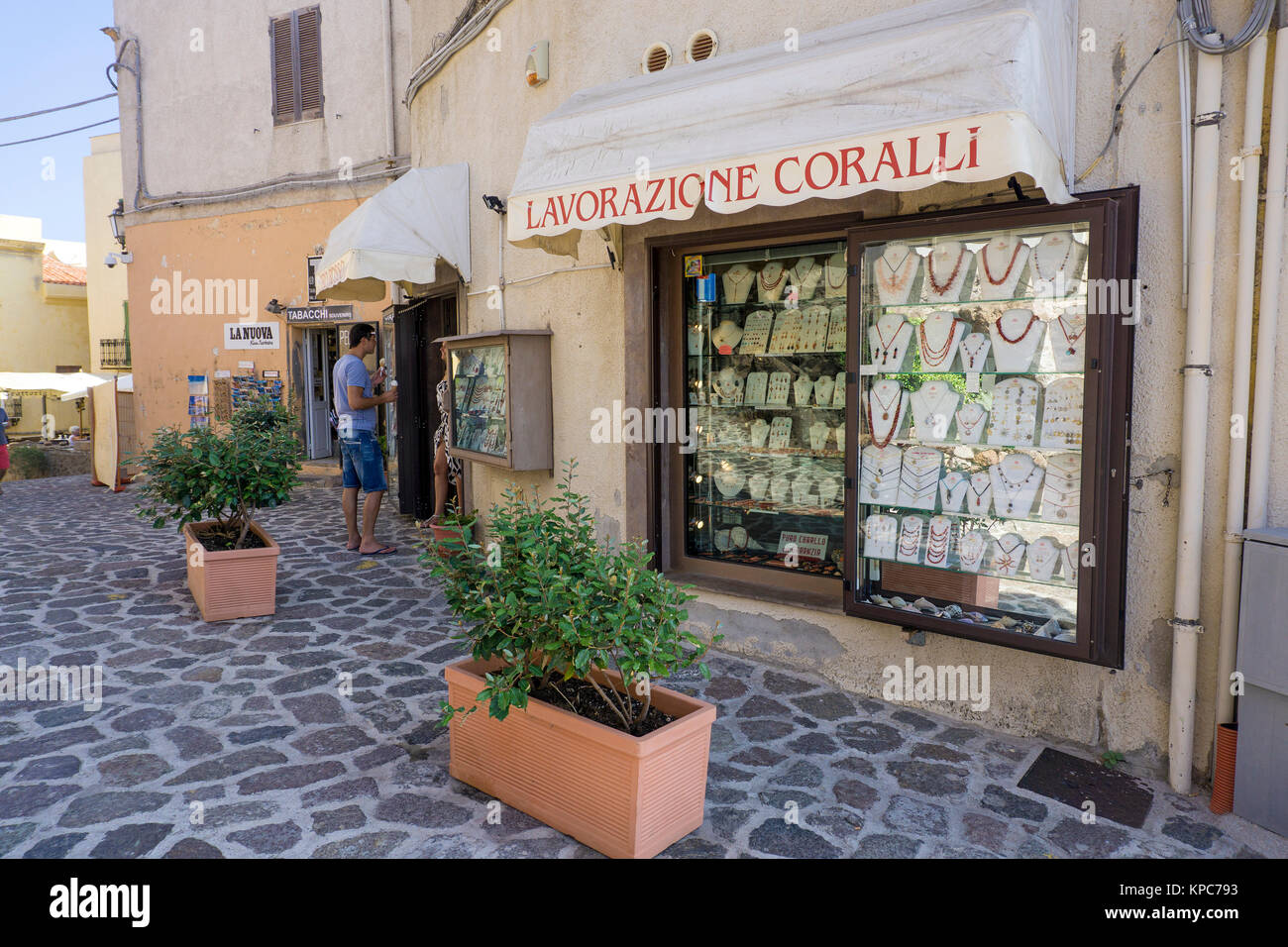 Coralli boutique, bijoux faits de corail rouge, magasin de bijoux à Alghero, Sardaigne, Italie, Méditerranée, Europe Banque D'Images