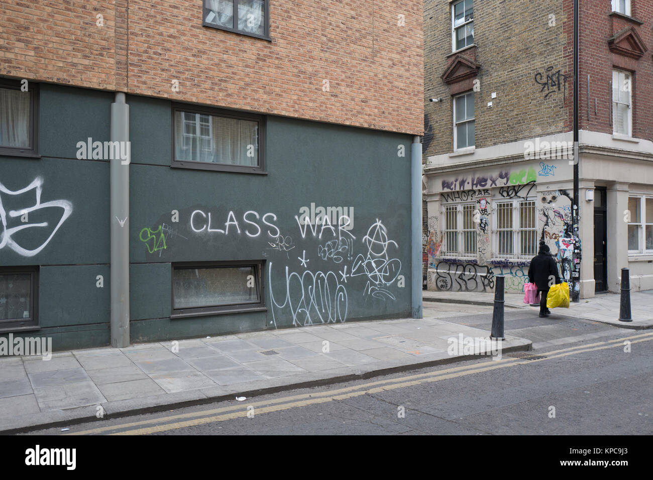 Class War graffiti sur Cheshire Street à Spitalfields, près de Whitechapel dans l'Est de Londres Banque D'Images