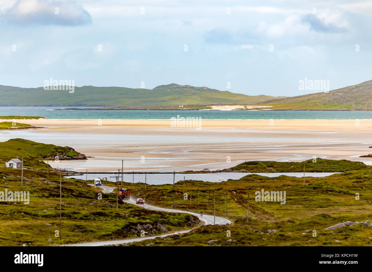 Les sables de plage sur Luskentyre South Harris dans les Hébrides extérieures de l'A859 coast road. Banque D'Images