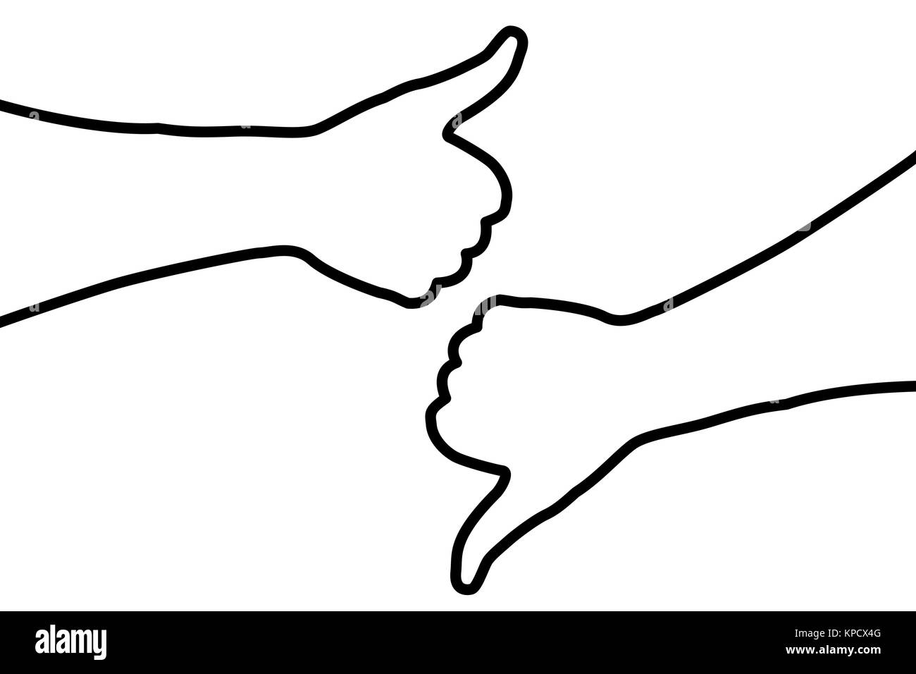 La main - thumb up - Thumbs down - vector illustration - noir et blanc Illustration de Vecteur