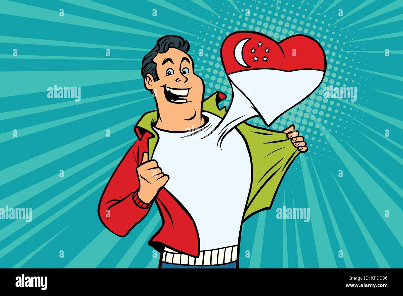 Sports masculins patriot Singapour drapeau coeur du ventilateur Illustration de Vecteur