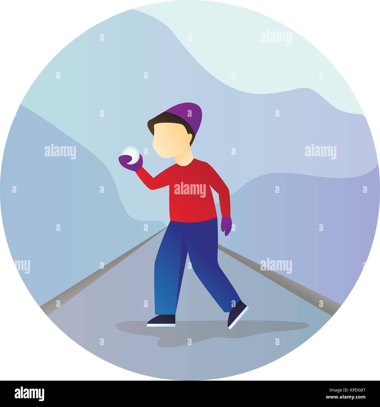 Garçon vecteur s'amusant avec de la neige à l'extérieur. Illustration de Vecteur