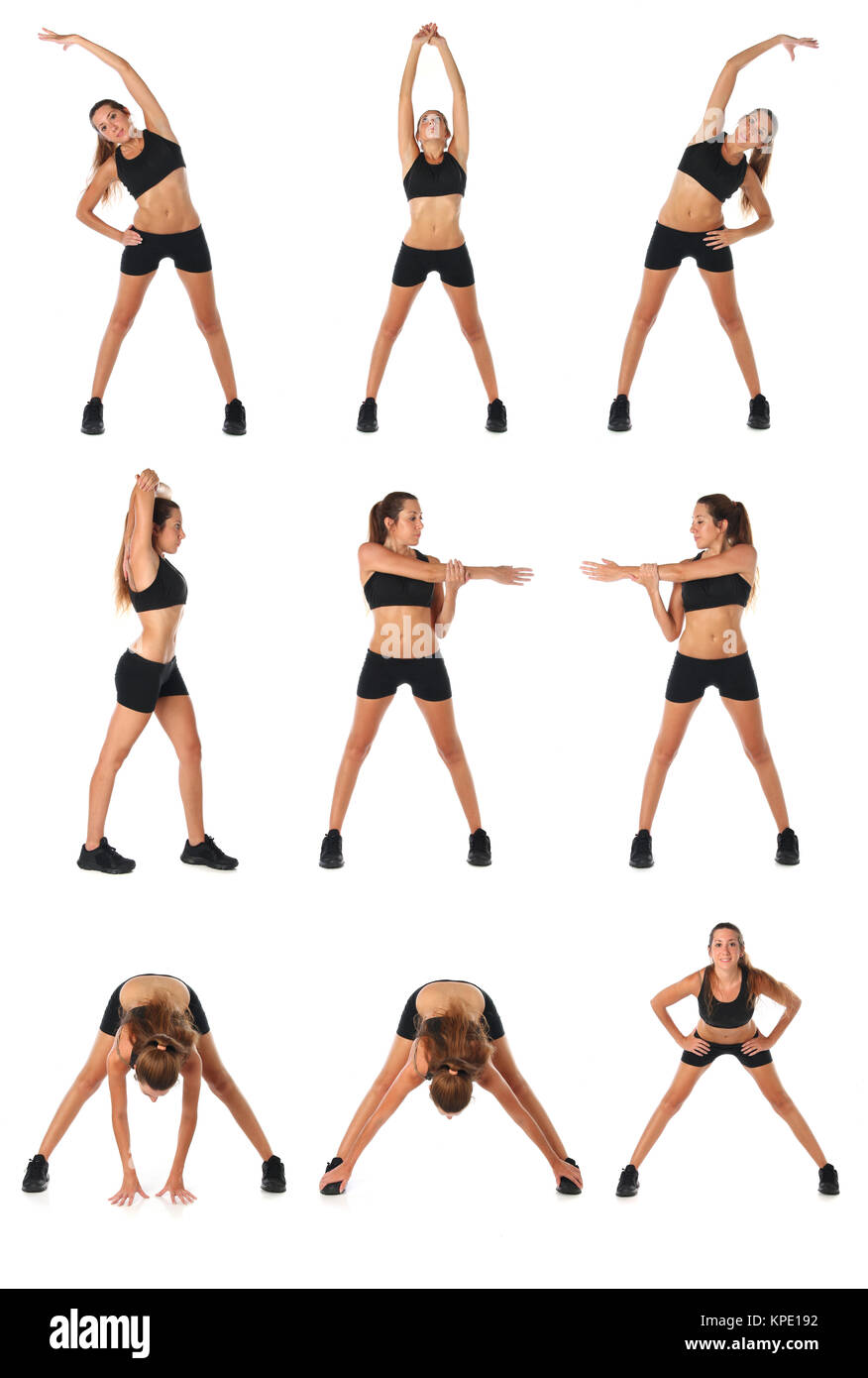Collage de remise en forme. Jeune femme faire de l'exercice et d'étirement  Photo Stock - Alamy