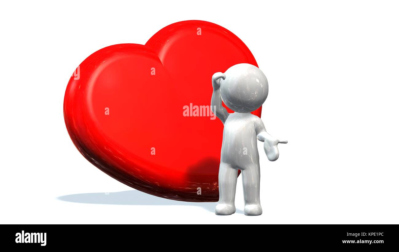 J'aime l'homme 3d avec un cœur rouge - isolé sur blanc Photo Stock - Alamy