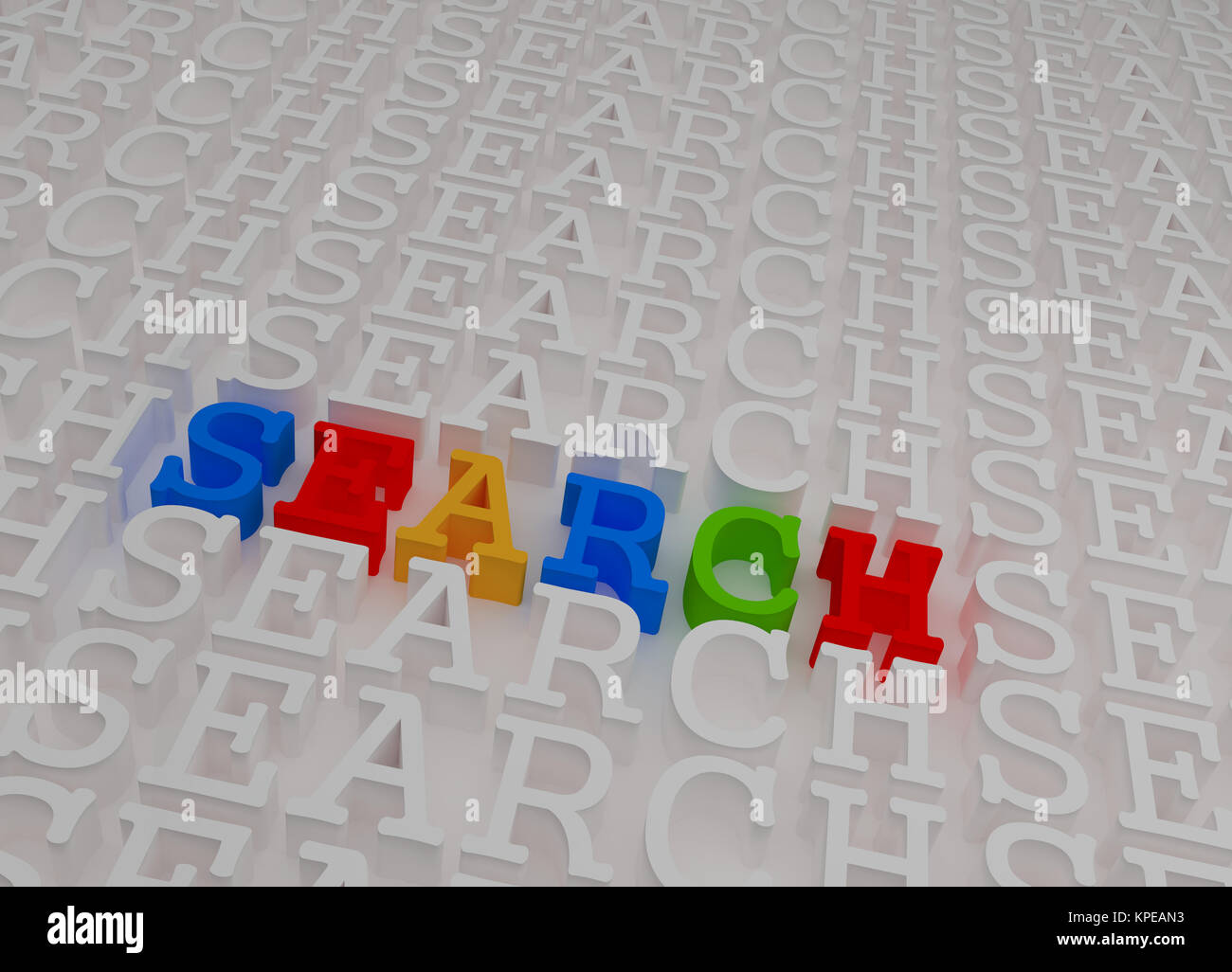 3d coloré Mot de recherche à l'intérieur du texte 3D Relief en blanc Banque D'Images