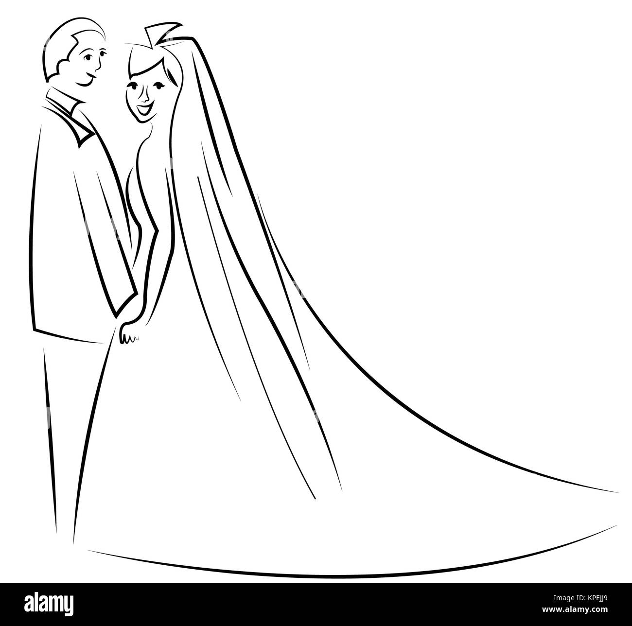 juste marié couple dessin animé Banque D'Images