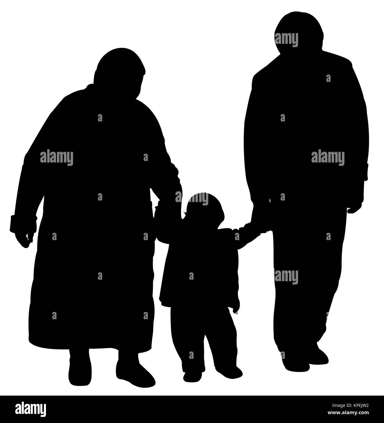grand père et grande mère marchant avec bébé grand fils, silhouette Banque D'Images