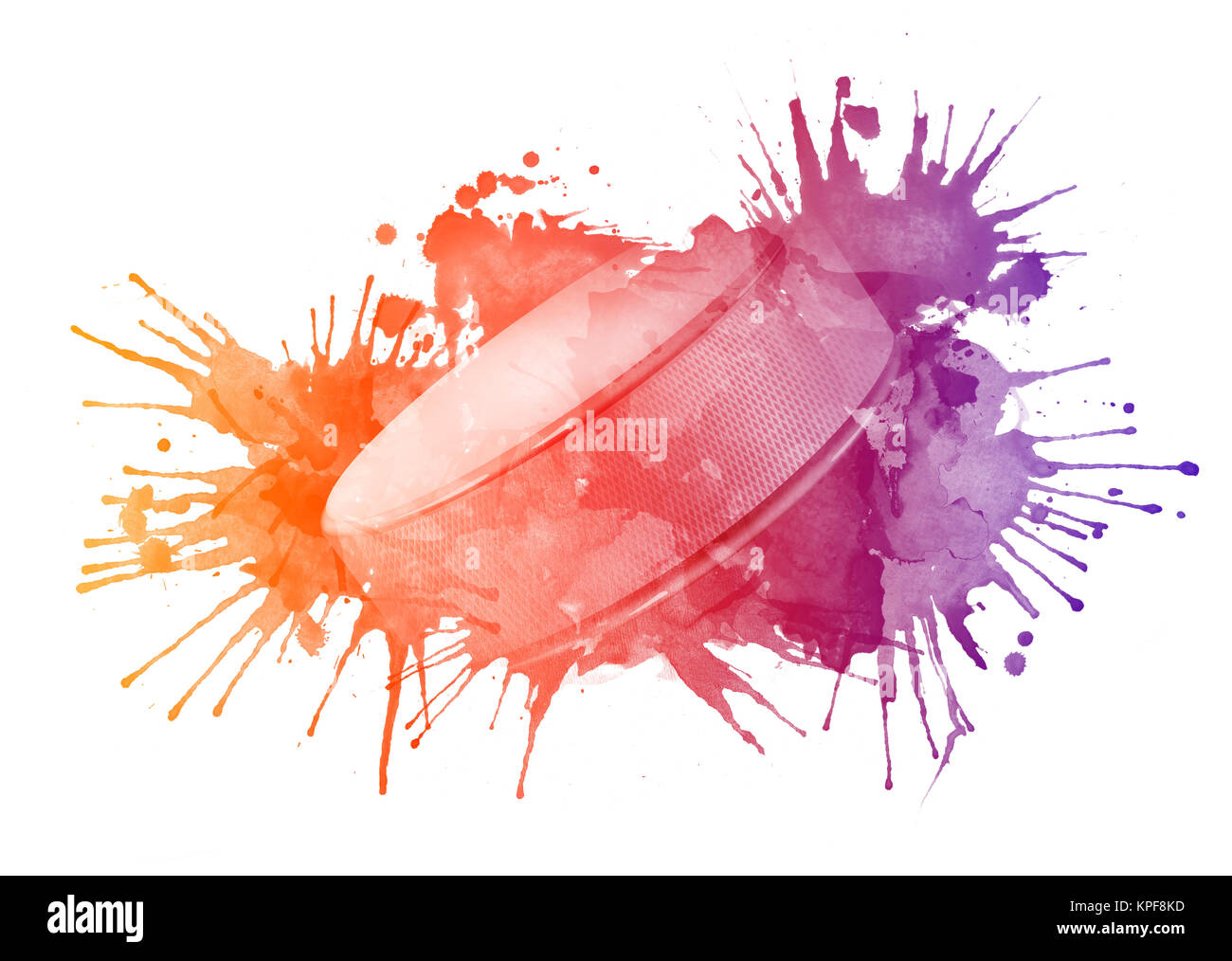 Rondelle de hockey dans Watrcolor isolé sur fond blanc. Banque D'Images