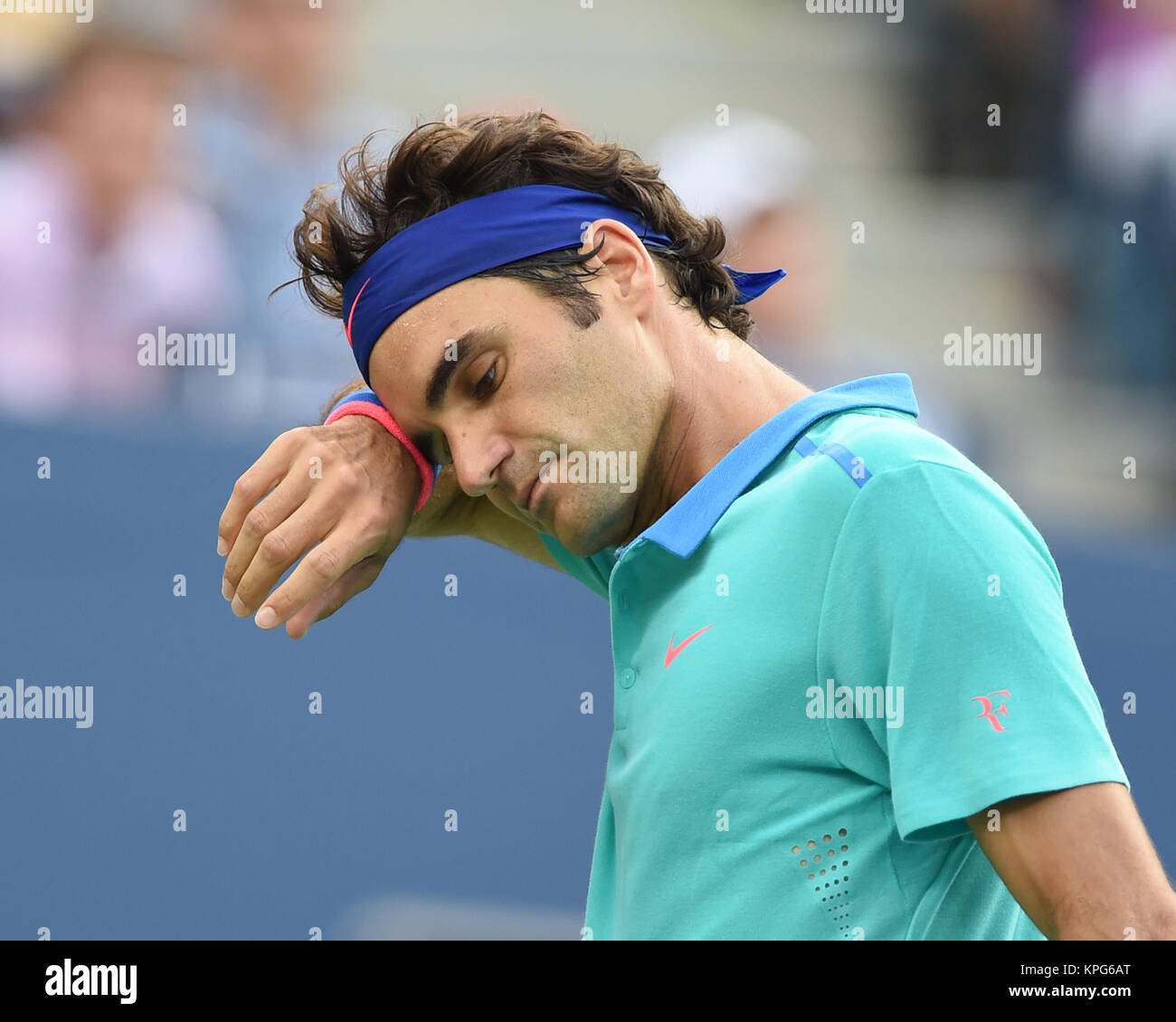 FLUSHING NY- 06 SEPTEMBRE : Roger Federer, jour 13 de l'US Open 2014 à l'USTA Billie Jean King National Tennis Center le 6 septembre 2014 dans le quartier de rinçage de la Queens Borough de New York City People : Roger Federer Banque D'Images