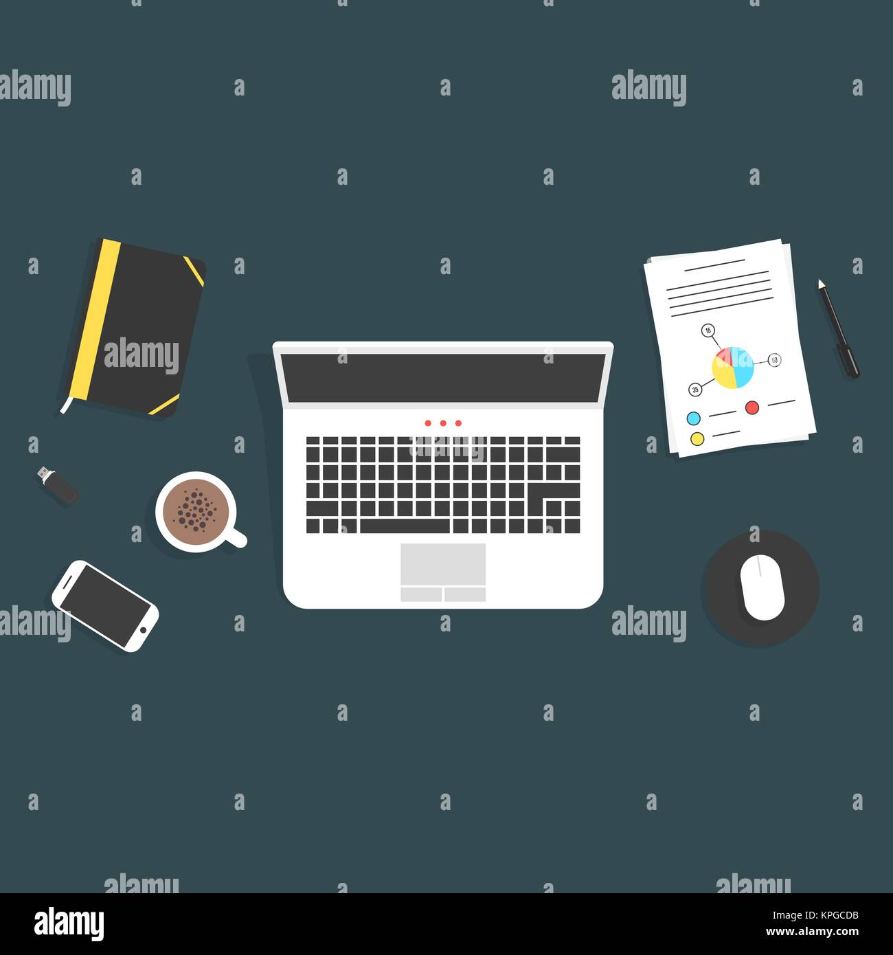 Travail de bureau avec des éléments Illustration de Vecteur