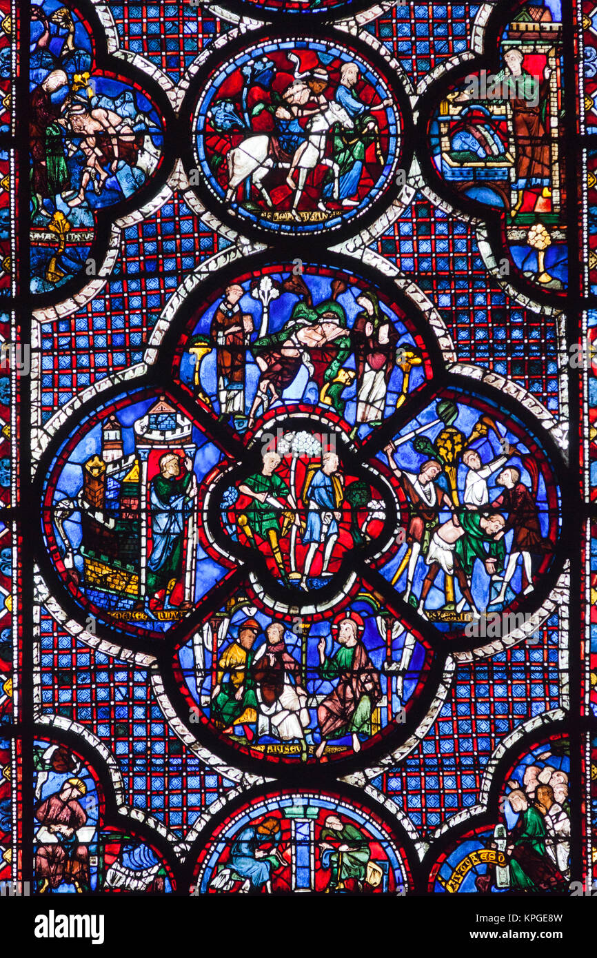 France, Centre, Eure et Loir, Chartres, La Cathédrale de Chartres, vitrail. Banque D'Images