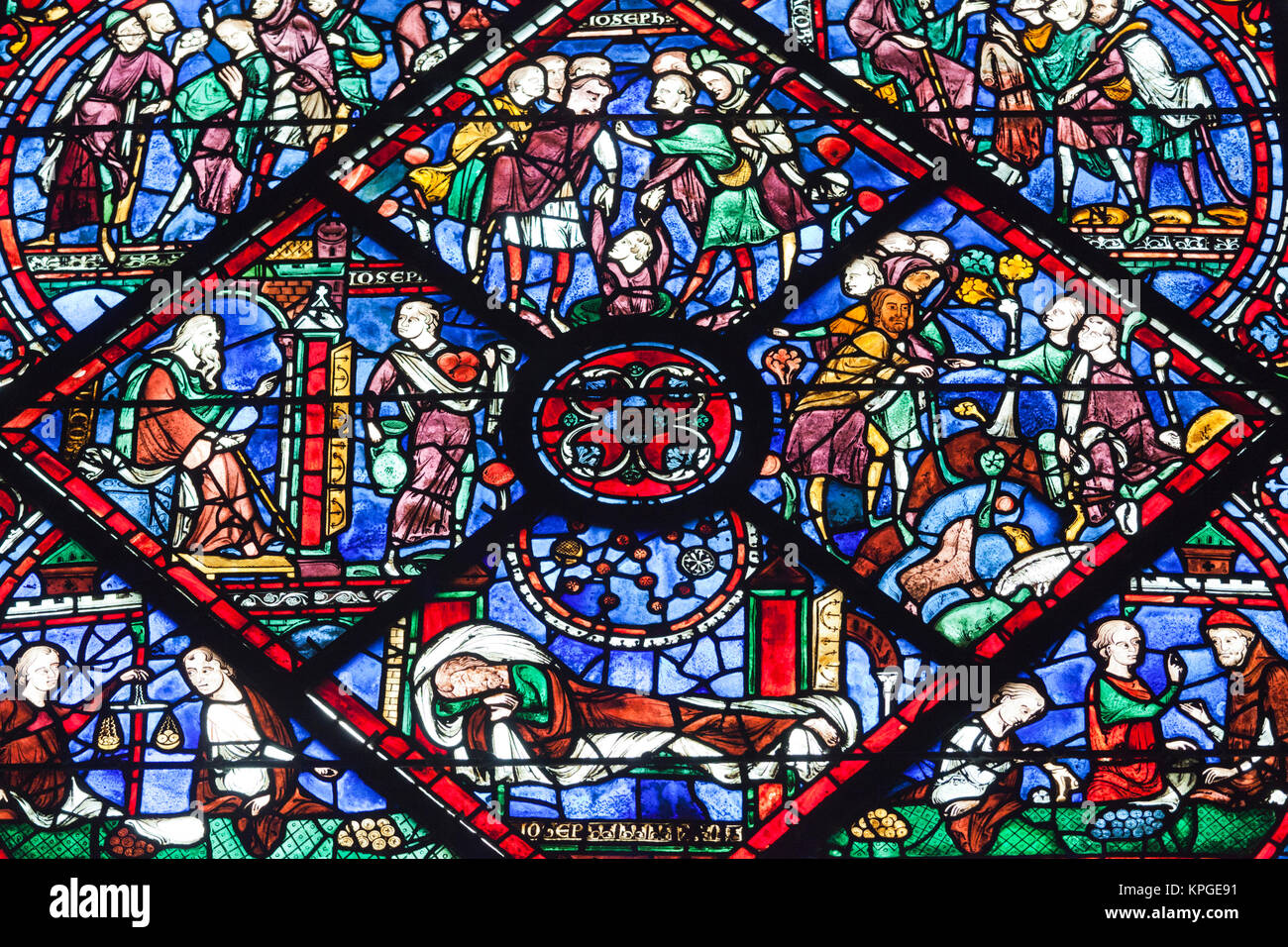 France, Centre, Eure et Loir, Chartres, La Cathédrale de Chartres, vitrail. Banque D'Images