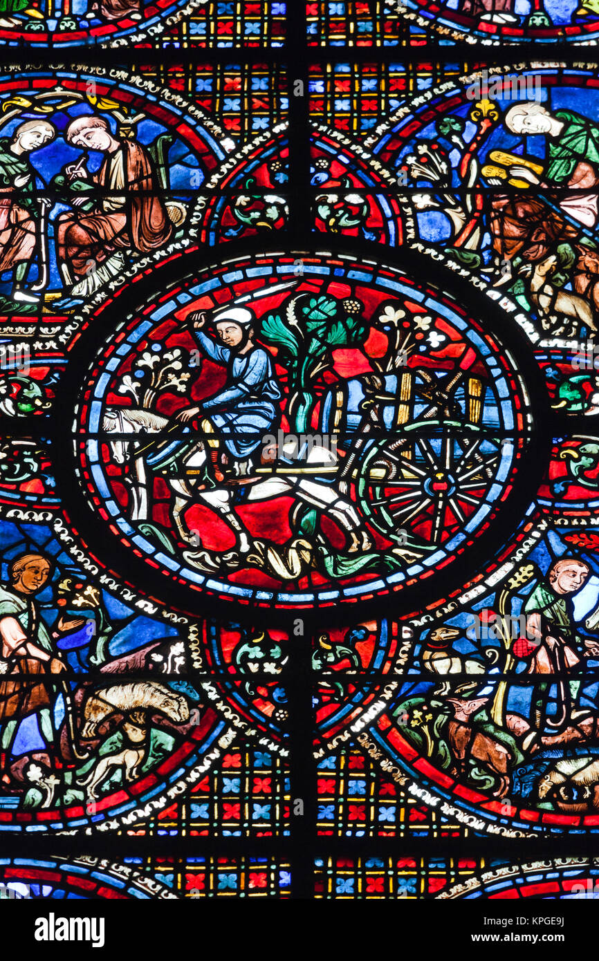 France, Centre, Eure et Loir, Chartres, La Cathédrale de Chartres, vitrail. Banque D'Images