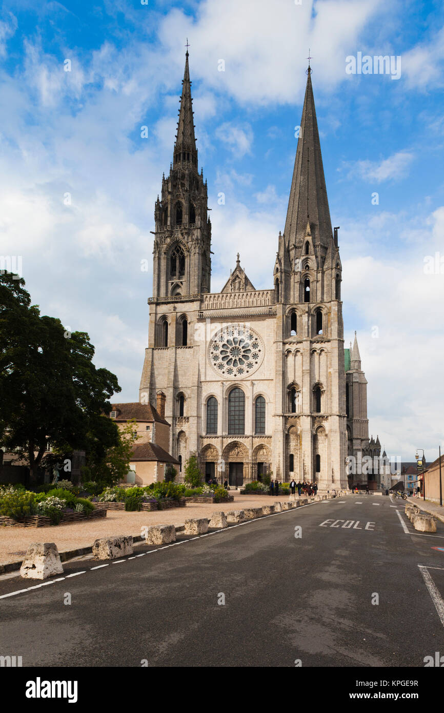 France, Centre, Eure et Loir, Chartres, La Cathédrale de Chartres, à l'extérieur. Banque D'Images